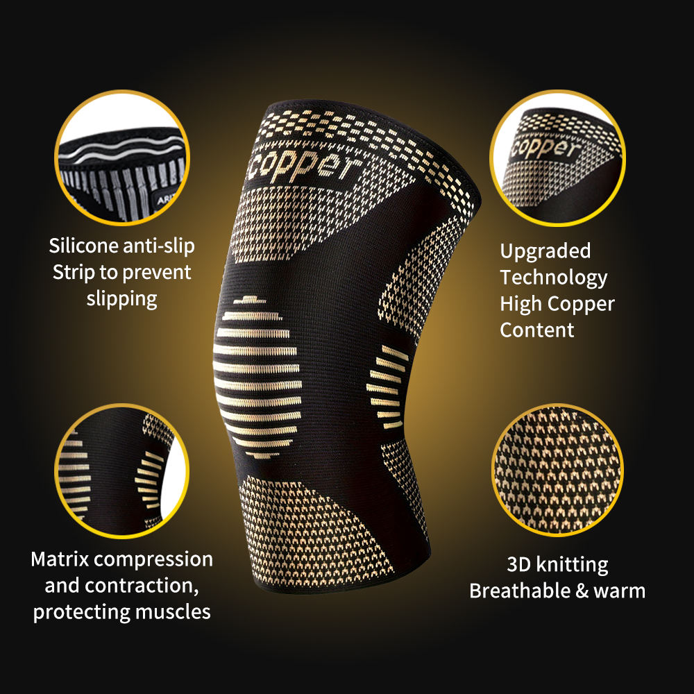 Copper Compression Knee Pads for Sports & Fitness Support